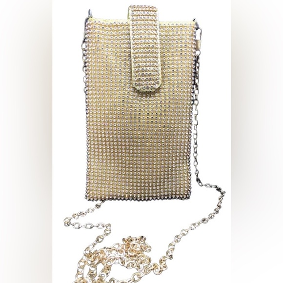 Gold Rhinestone sparkle Crossbody Pouch cell phone purse vegas NWT - Picture 3 of 5